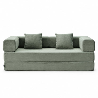 Sarantino Lume 1.9m Convertible Sofa Bed Green Corduroy Folding Foam Couch Double Floor Daybed Chaise Lounge