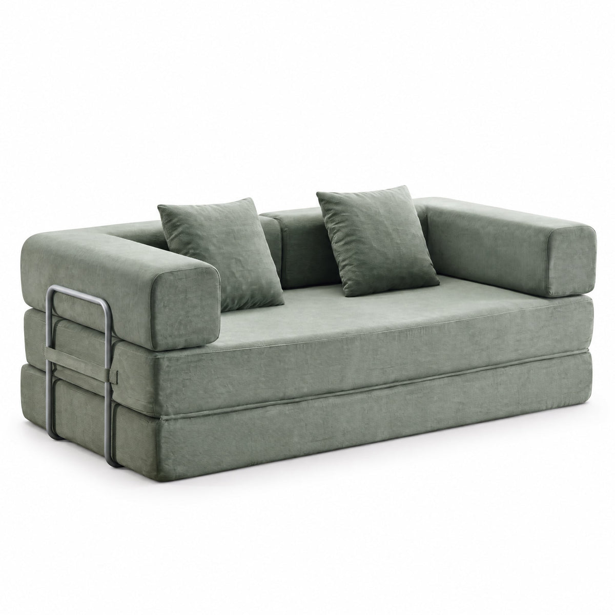 Sarantino Lume 1.9m Convertible Sofa Bed Green Corduroy Folding Foam Couch Double Floor Daybed Chaise Lounge