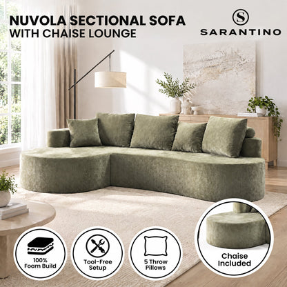Sarantino Nuvola 2.65m Curved Cloud Sofa with Chaise Green Chenille Sectional Couch Lounge in a Box No Assembly