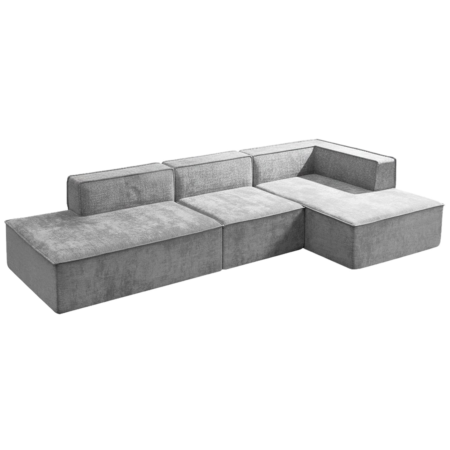 Sarantino Vani 3 Seater Modular Sofa Set Chaise High Density Foam Cushions Durable Fabric Upholstery Light Grey