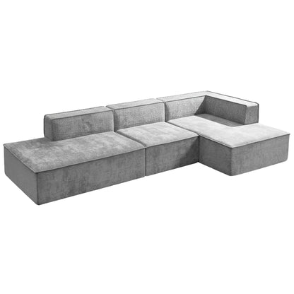 Sarantino Vani 3 Seater Modular Sofa Set Chaise High Density Foam Cushions Durable Fabric Upholstery Light Grey