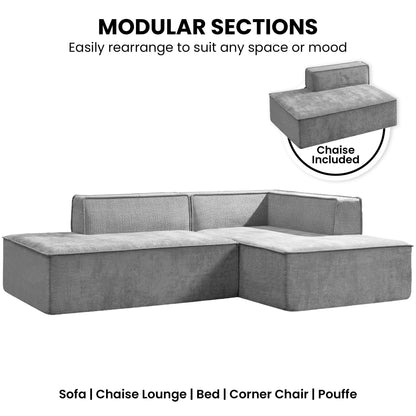 Sarantino Vani 3 Seater Modular Sofa Set Chaise High Density Foam Cushions Durable Fabric Upholstery Light Grey