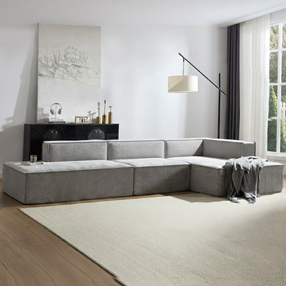 Sarantino Vani 3 Seater Modular Sofa Set Chaise High Density Foam Cushions Durable Fabric Upholstery Light Grey