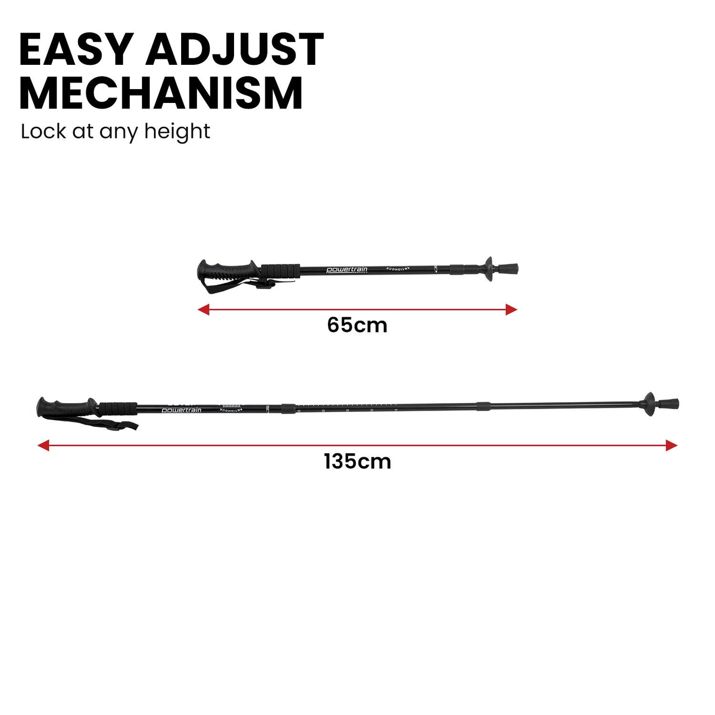 Powertrain Anti-Shock Trekking Hiking Walking Poles Sticks Pair Black