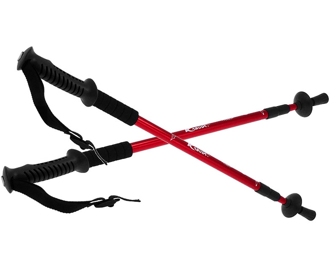 Anti-Shock Trekking Hiking Walking Poles Sticks Pair - Red