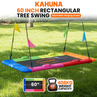 Kahuna Heavy Duty 60 Inch Rectangular Tree Swing with Adjustable Lifting Ropes Foam Padded Tubes and Full Accessory Kit