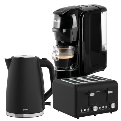 Pronti Breakfast Set with HomeMaid Coffee Machine, Silver Noir Toaster & Kettle