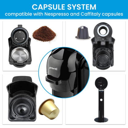 Pronti Breakfast Set with HomeMaid Coffee Machine, Silver Noir Toaster & Kettle