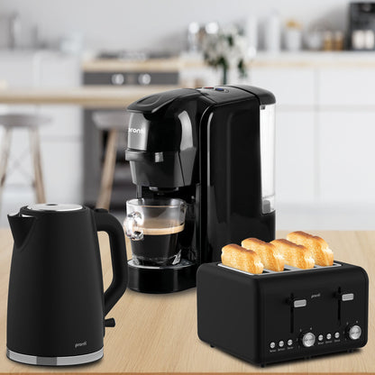 Pronti Breakfast Set with HomeMaid Coffee Machine, Silver Noir Toaster & Kettle