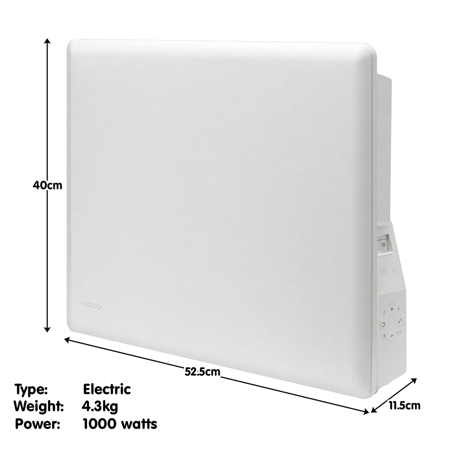 Nobo 1000W Compact Electric Panel Heater with Castors & Wall Mount - Refurbished