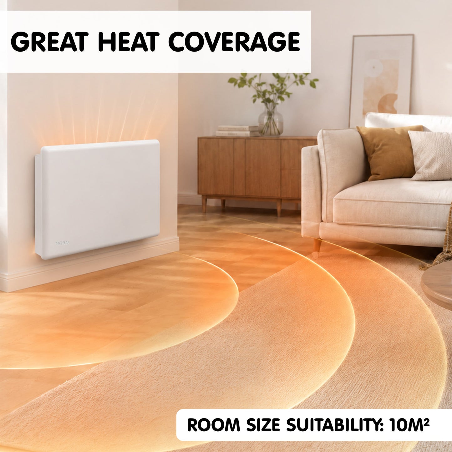 Nobo 1000W Compact Electric Panel Heater with Castors & Wall Mount - Refurbished