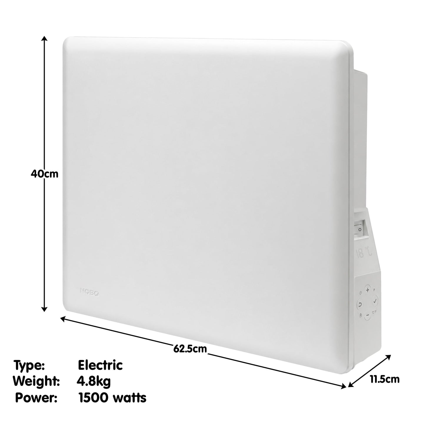 Nobo 1500W Compact Electric Panel Heater with Castors & Wall Mount - Refurbished