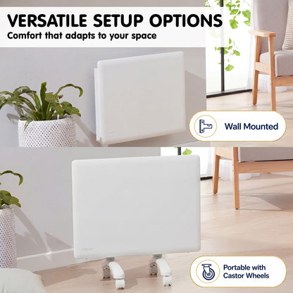 Nobo 1500W Compact Electric Panel Heater with Castors & Wall Mount - Refurbished