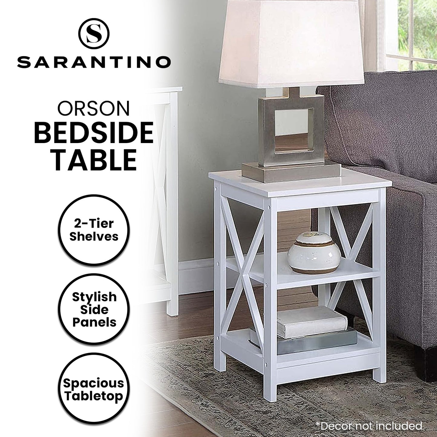 Sarantino Orson 2-Tier Bedside Table - White