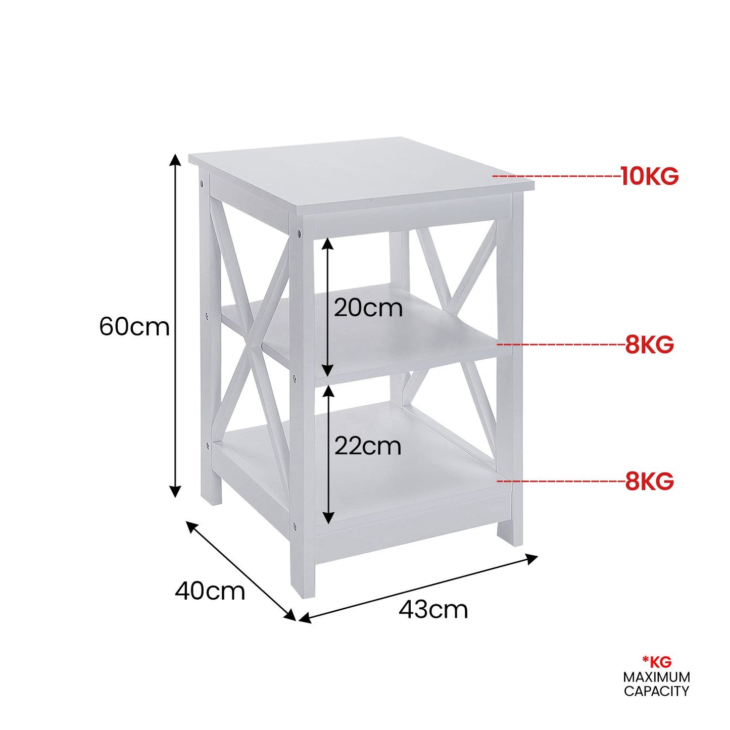 Sarantino Orson 2-Tier Bedside Table - White