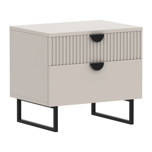 Sarantino Tessa Fluted 2-Drawer Bedside Table in Taupe