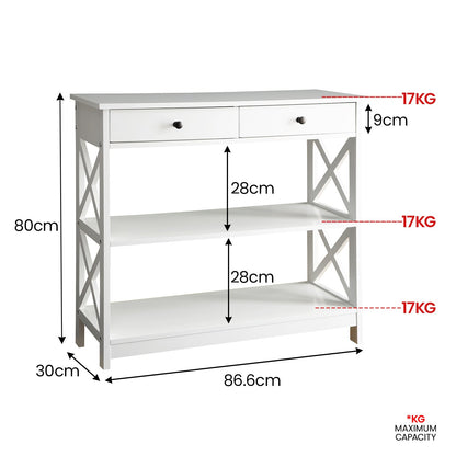 Sarantino Eloise Cross Console Table - White