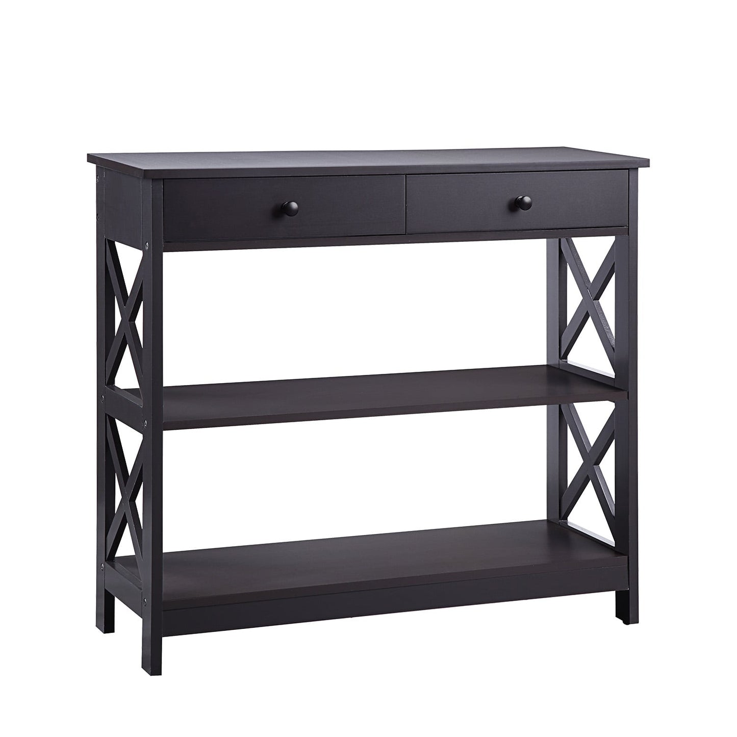 Sarantino Eloise 3-Tier Cross Console Table in Espresso