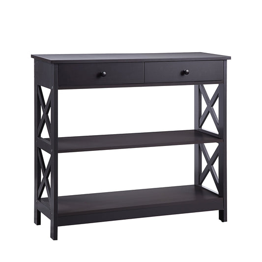 Sarantino Eloise 3-Tier Cross Console Table in Espresso