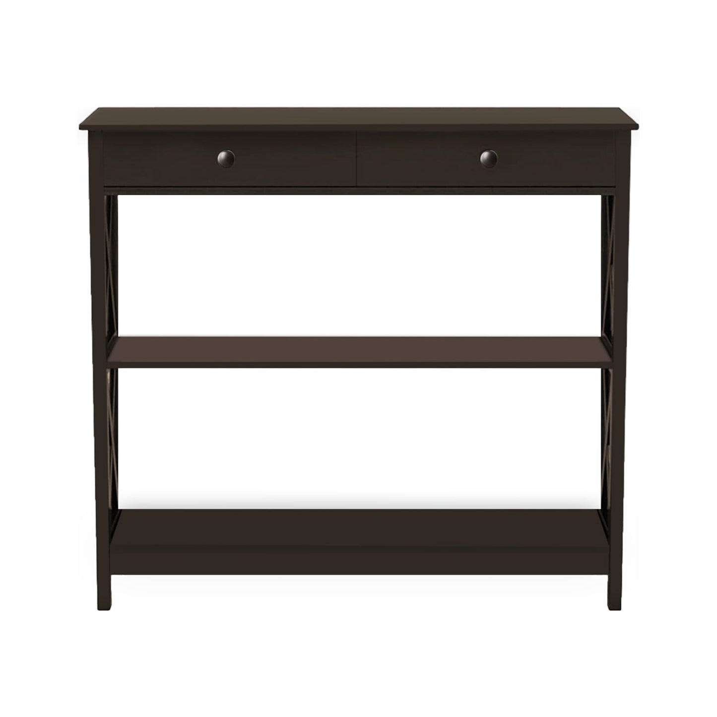 Sarantino Eloise 3-Tier Cross Console Table in Espresso