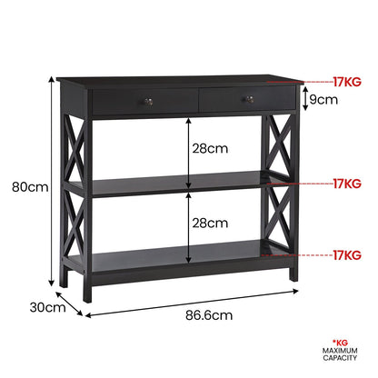 Sarantino Eloise Cross Console Table - Black