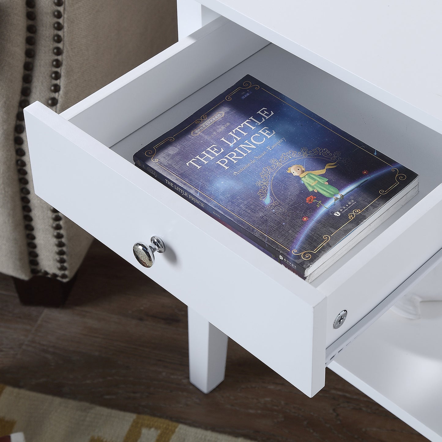 Sarantino Greta Bedside Table with Drawer - White