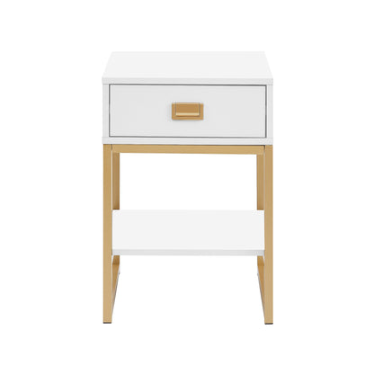 Sarantino Alessia Bedside Table - White/Gold