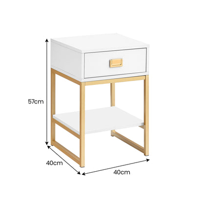 Sarantino Alessia Bedside Table - White/Gold