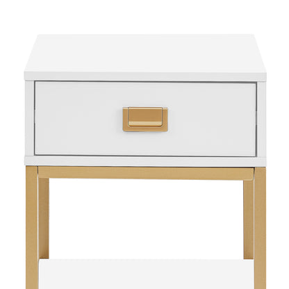 Sarantino Alessia Bedside Table - White/Gold