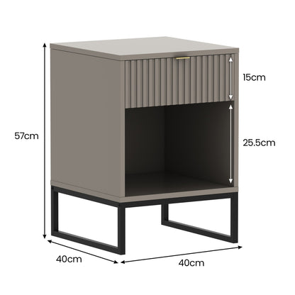 Sarantino Elton Fluted Grey Bedside Table
