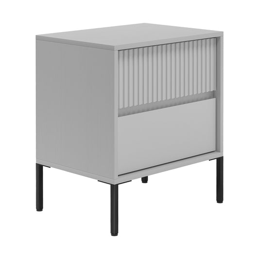 Sarantino Hans Fluted 2-Drawer Bedside Table in Grey