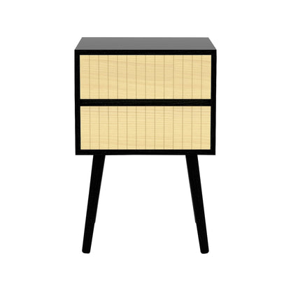 Sarantino Ivan Bedside Table Night Stand - Black Natural