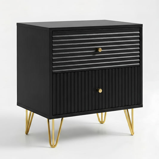 Sarantino Diego Bedside Table Night Stand with 2 Drawers - Black