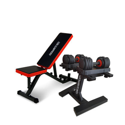 Powertrain Gen2 Pro 50KG Adjustable Dumbbell Set & Stand with Flat Incline Decline Bench