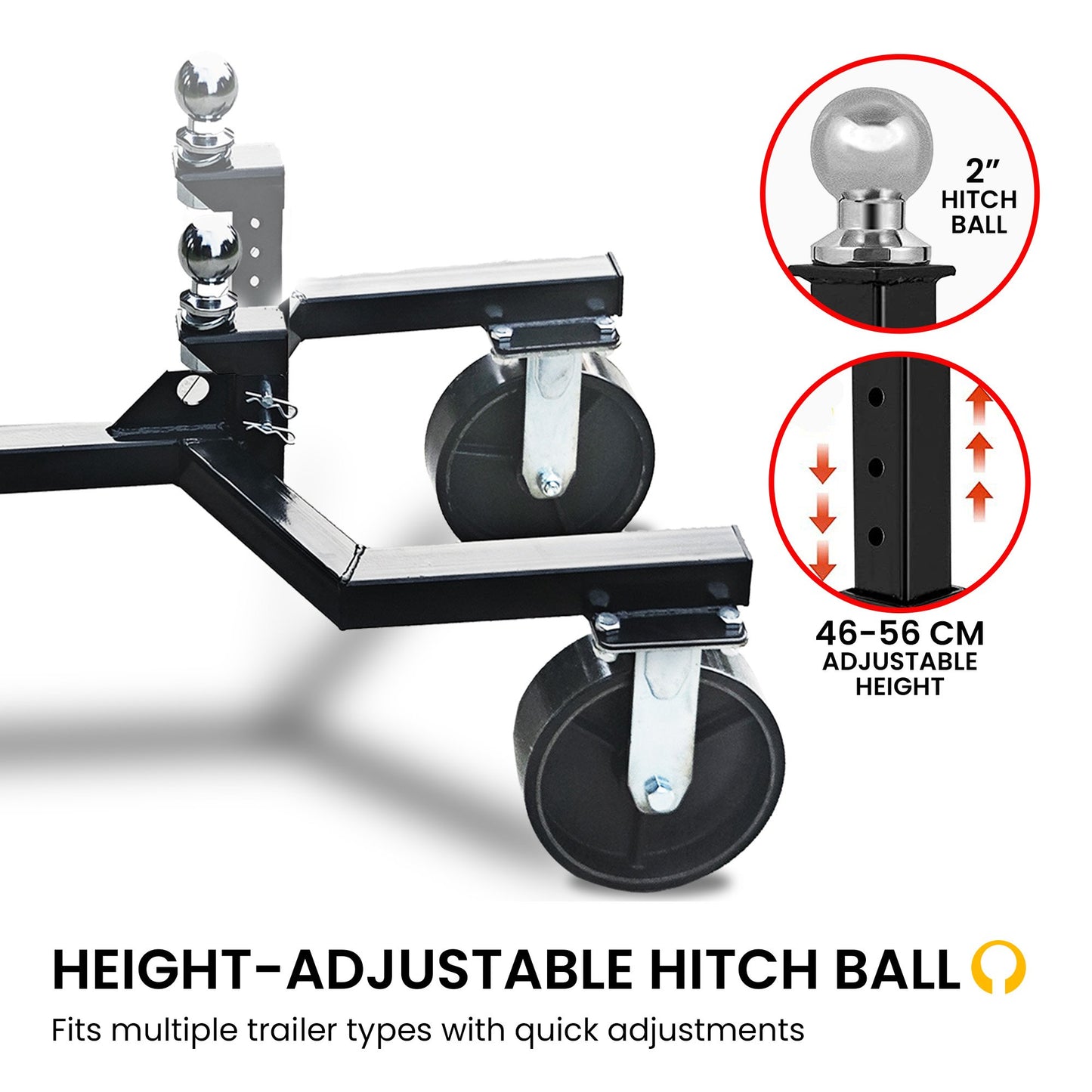 Kartrite Trailer Dolly Adjustable 2in Hitch Ball 1500kg Tongue Weight Capacity w/8in Swivel Wheels Steel Trailer Mover