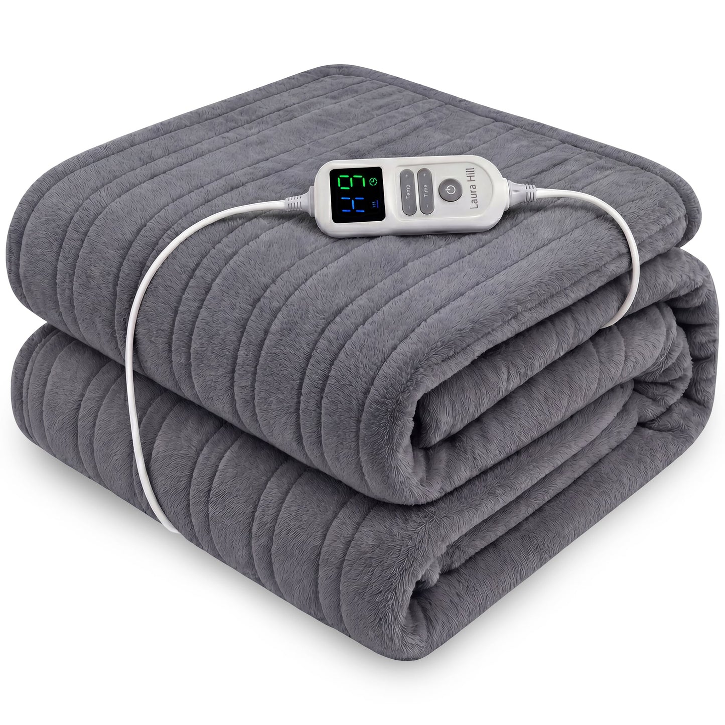 Laura Hill XL Electric Heated Blanket Throw Soft Coral Fleece with 10 Heat Settings - Grey