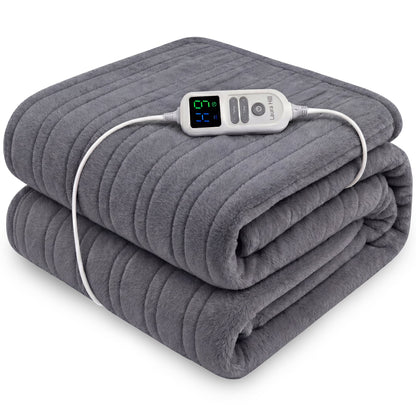 Laura Hill XL Electric Heated Blanket Throw Soft Coral Fleece with 10 Heat Settings - Grey