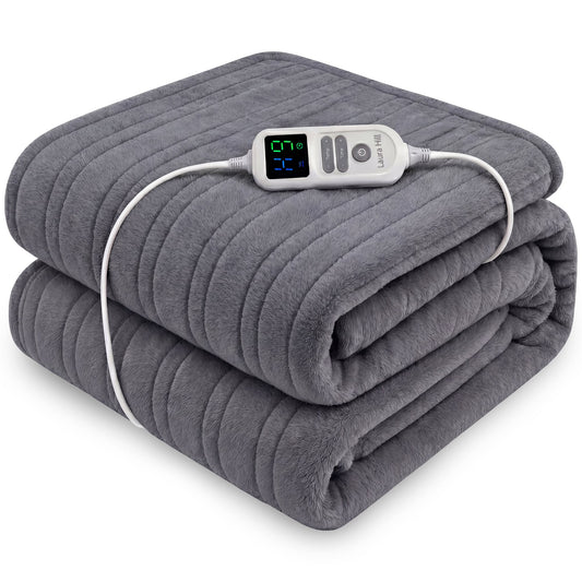 Laura Hill XL Electric Heated Blanket Throw Soft Coral Fleece with 10 Heat Settings - Grey