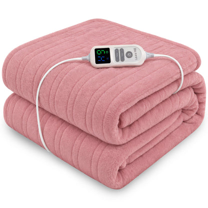 Laura Hill XL Electric Heated Blanket Throw Soft Coral Fleece with 10 Heat Settings - Pink