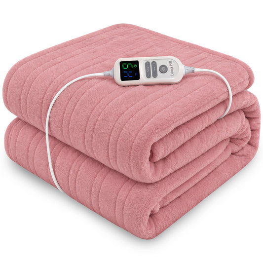 Laura Hill XL Electric Heated Blanket Throw Soft Coral Fleece with 10 Heat Settings - Pink