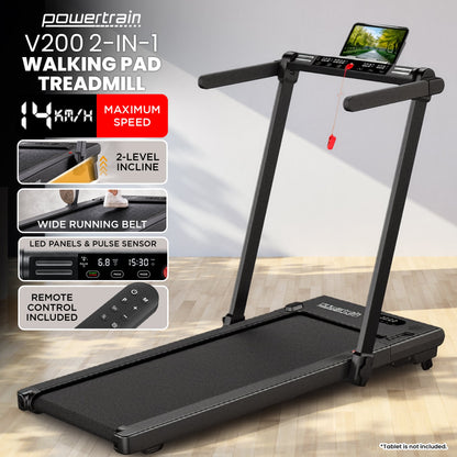 Powertrain V200 3.0HP 2-in-1 Foldable Electric Walking Pad 14kph Under Desk Running Machine Home Gym