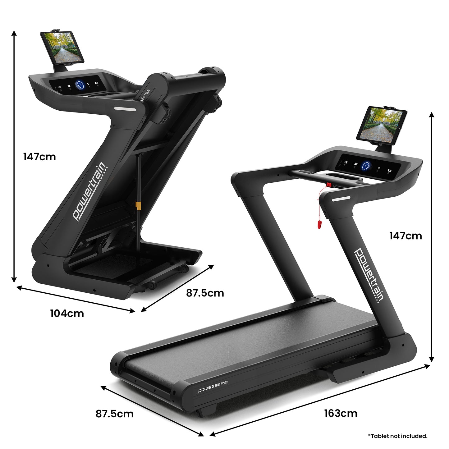 Powertrain V500 3HP Foldable Treadmill with Automatic Incline & Bluetooth Cardio Exercise