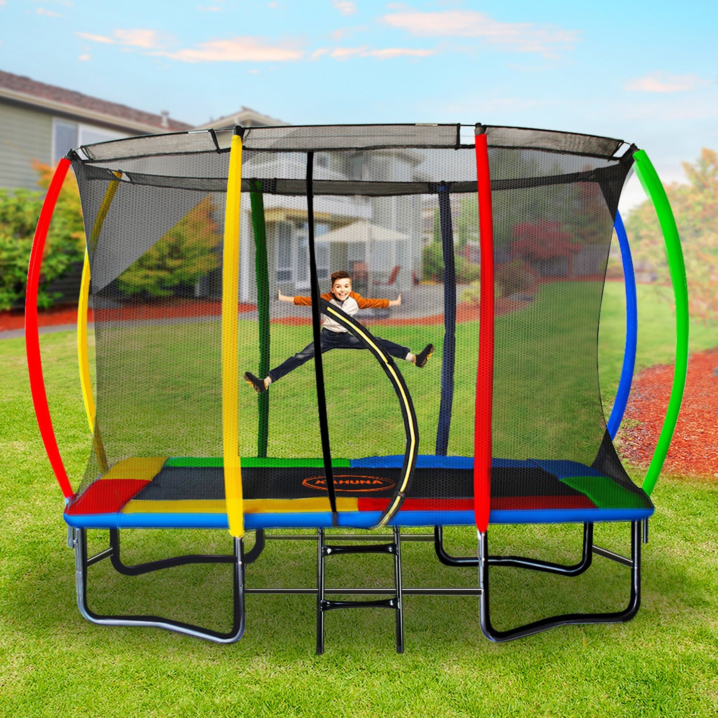 Kahuna Trampoline 8 ft x 11 ft Outdoor Rectangular Rainbow