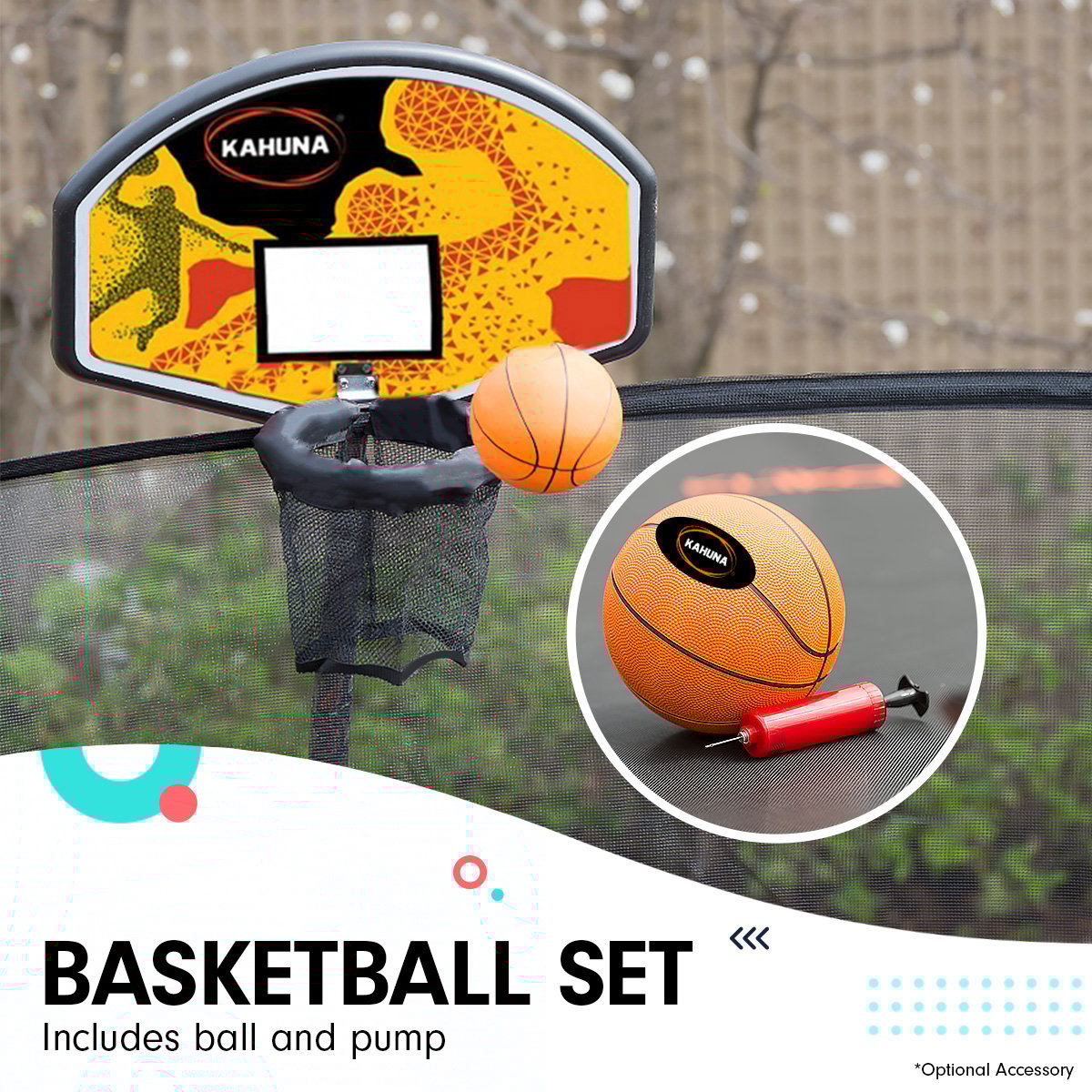 Kahuna 6 ft x 9 ft Rectangular Outdoor Trampoline with Basketball Set - Orange