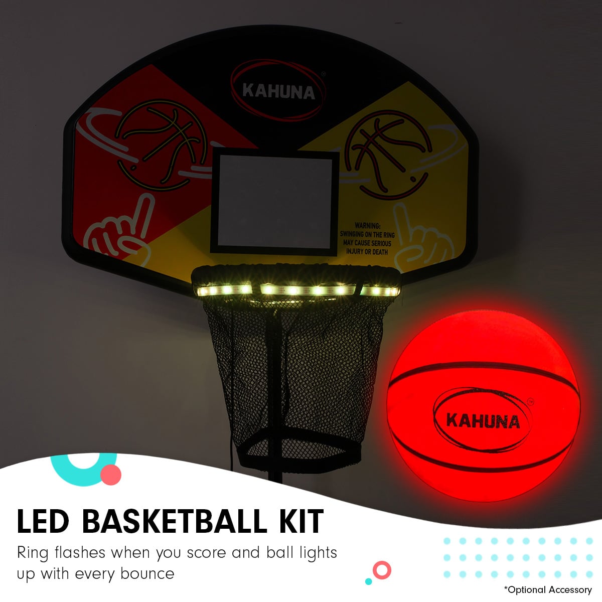 Kahuna 6 ft x 9 ft Rectangular Outdoor Trampoline with LED Basketball Set - Orange