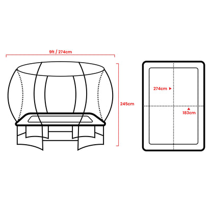 Kahuna Rectangular Trampoline 6x9ft with L.E.D BB Set Rainbow