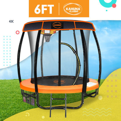 Kahuna Trampoline 6 ft with Basketball Set & Roof Cover - Orange