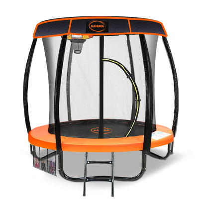 Kahuna Trampoline 6 ft with Basketball Set & Roof - Orange/Blue