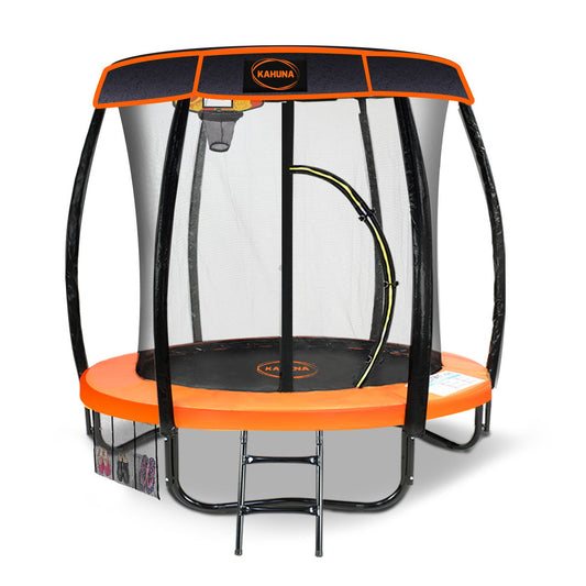 Kahuna Trampoline 6 ft with Basketball Set & Roof - Orange/Blue