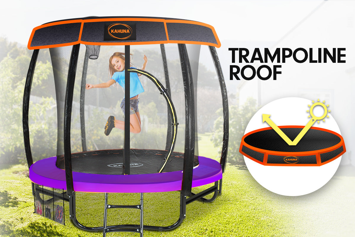 Kahuna Trampoline 6 ft with Basketball Set & Roof - Purple